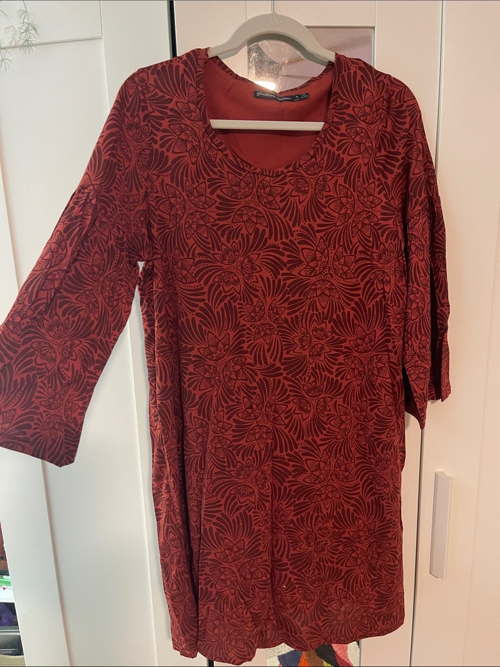 Gudrun Sjoden Raspberry Red Floral-Print Long Sleeve Tunic Dress